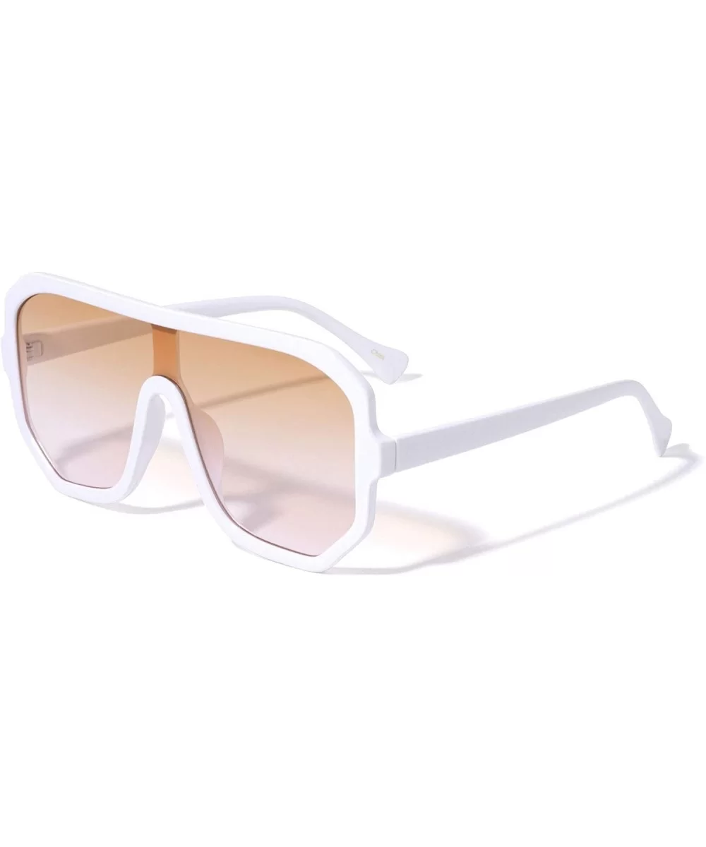 One Piece Geometric Shield Sunglasses - White - CX1972XIEC3 $13.40 Shield