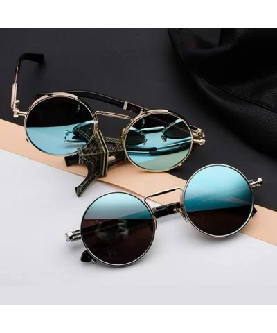 Retro Steampunk Sunglasses Men Round Designer Metal Steam Punk Gothic Women UV400 Shields Vintage Eyewear - C6 - CT197Y6Q3ON ...