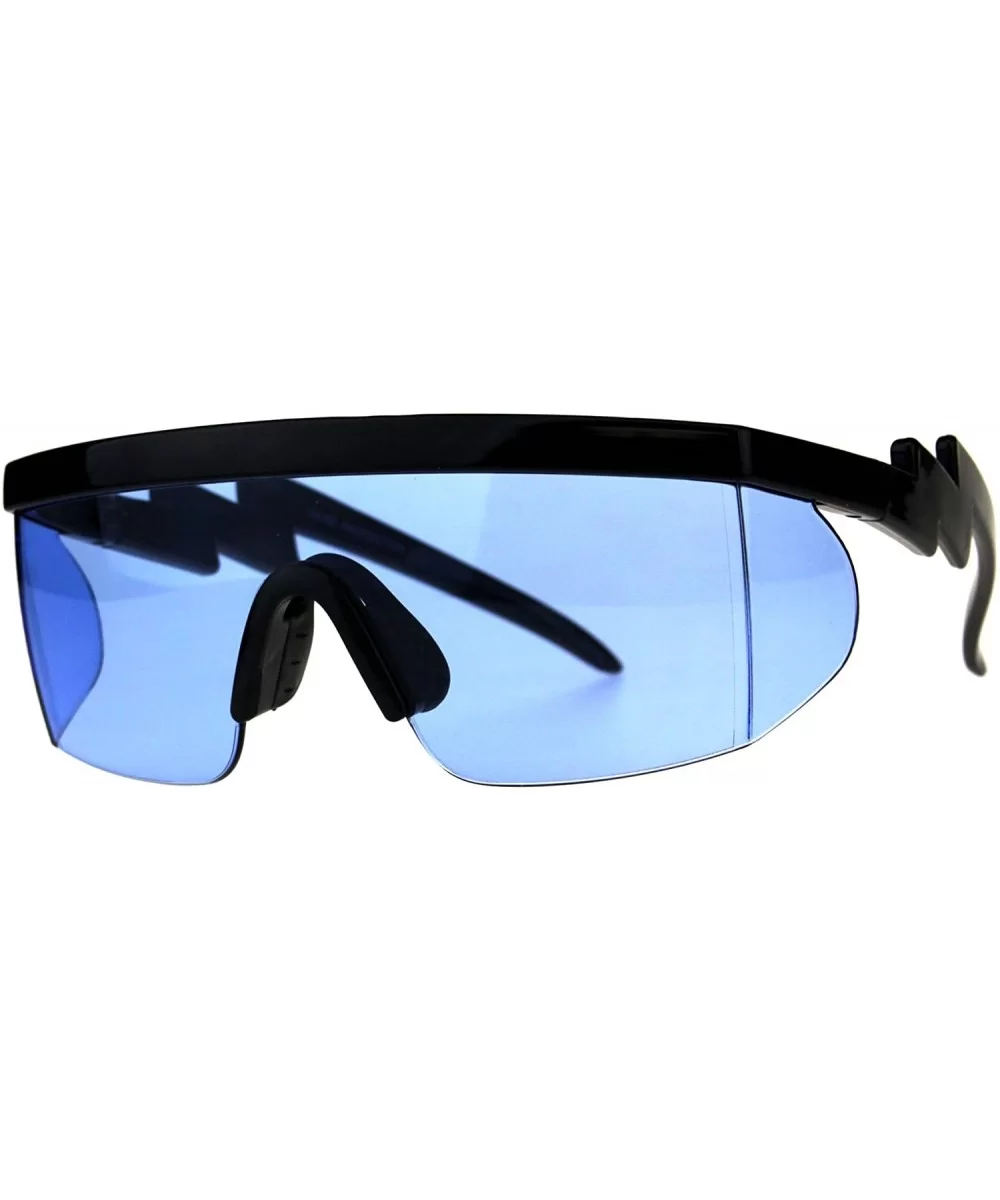 80's Goggle Sunglasses Oversized Half Rim Shield Ski Fashion UV 400 - Black (Blue) - CF18E525368 $11.58 Goggle