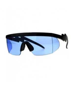 80's Goggle Sunglasses Oversized Half Rim Shield Ski Fashion UV 400 - Black (Blue) - CF18E525368 $11.58 Goggle