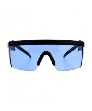 80's Goggle Sunglasses Oversized Half Rim Shield Ski Fashion UV 400 - Black (Blue) - CF18E525368 $11.58 Goggle