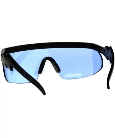 80's Goggle Sunglasses Oversized Half Rim Shield Ski Fashion UV 400 - Black (Blue) - CF18E525368 $11.58 Goggle