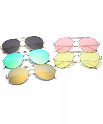 Colorful Tinted Lens Metal Frame Aviator Sunglasses Light Color Lens Glasses - C5 Gold Frame/Mirrored Gold Lens - CY18Q49IY5Q...