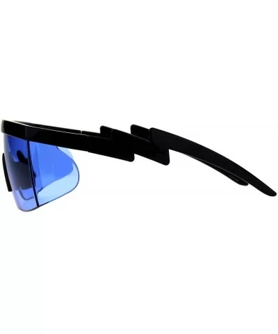 80's Goggle Sunglasses Oversized Half Rim Shield Ski Fashion UV 400 - Black (Blue) - CF18E525368 $11.58 Goggle