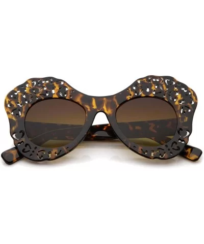 Women's Laser Cutout Frame Colored Mirror Lens Oversize Butterfly Sunglasses 49mm - Tortoise / Amber - C112LBRRQJP $8.92 Butt...