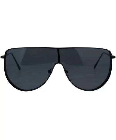 Oversized Futurism Robotic Shield Sport Racer Metal Rim Sunglasses - All Black - CN1827EWINZ $11.98 Oversized