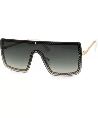 Retro Jewel Chain Frame Oversize Shield Mob Sunglasses - Gold White Green - CR193EWI4LX $9.23 Shield