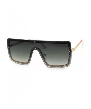 Retro Jewel Chain Frame Oversize Shield Mob Sunglasses - Gold White Green - CR193EWI4LX $9.23 Shield