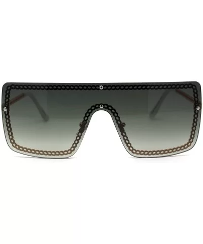 Retro Jewel Chain Frame Oversize Shield Mob Sunglasses - Gold White Green - CR193EWI4LX $9.23 Shield