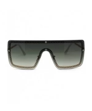 Retro Jewel Chain Frame Oversize Shield Mob Sunglasses - Gold White Green - CR193EWI4LX $9.23 Shield