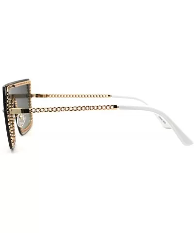 Retro Jewel Chain Frame Oversize Shield Mob Sunglasses - Gold White Green - CR193EWI4LX $9.23 Shield