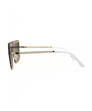 Retro Jewel Chain Frame Oversize Shield Mob Sunglasses - Gold White Green - CR193EWI4LX $9.23 Shield