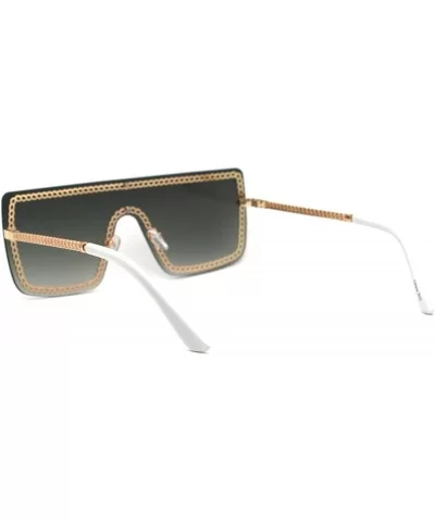 Retro Jewel Chain Frame Oversize Shield Mob Sunglasses - Gold White Green - CR193EWI4LX $9.23 Shield