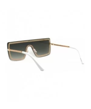 Retro Jewel Chain Frame Oversize Shield Mob Sunglasses - Gold White Green - CR193EWI4LX $9.23 Shield