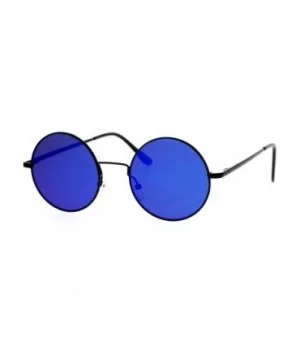 Round Circle Frame Sunglasses Unisex Thin Metal Spring Hinge Flat Lens - Black (Blue Mirror) - CJ187EW6ID7 $5.87 Round