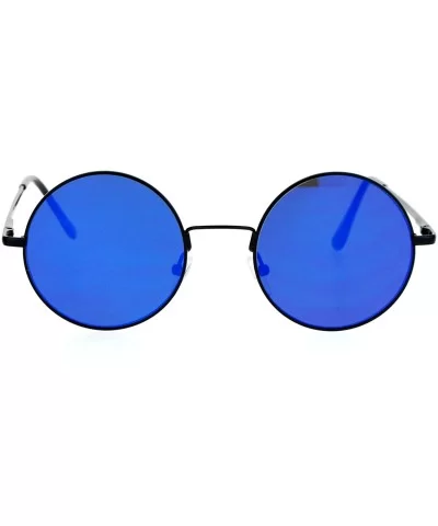 Round Circle Frame Sunglasses Unisex Thin Metal Spring Hinge Flat Lens - Black (Blue Mirror) - CJ187EW6ID7 $5.87 Round