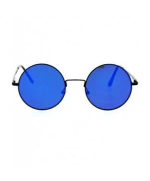 Round Circle Frame Sunglasses Unisex Thin Metal Spring Hinge Flat Lens - Black (Blue Mirror) - CJ187EW6ID7 $5.87 Round