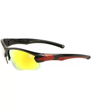 Khan Sport Semi Rimless Wrap Around Sunglasses - Red & Black Frame - C618UWLX2ZO $7.03 Shield