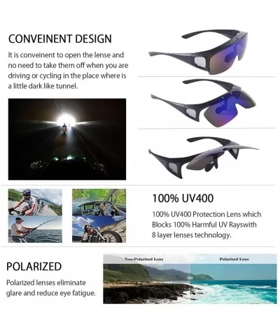 Mens Polarized Flip Up Fitover Sunglasses with Mirrored Lenses - Black - C3185QNICSA $14.67 Sport