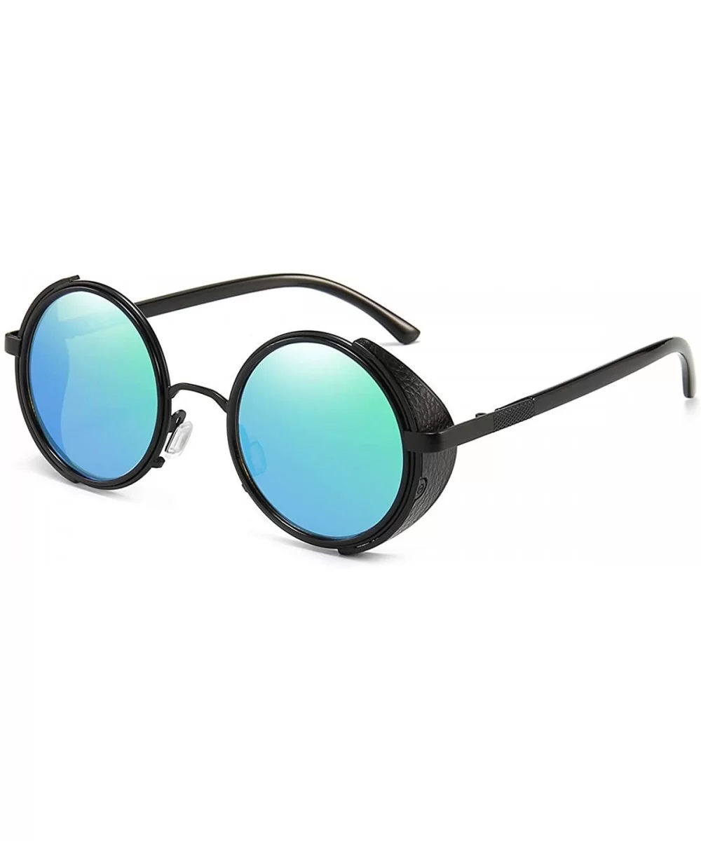 Steampunk Vintage Retro Round Sunglasses Metal Circle Frame - Green Lens+black Frame - CG18ZGX9HK9 $13.71 Oversized