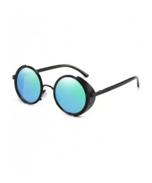 Steampunk Vintage Retro Round Sunglasses Metal Circle Frame - Green Lens+black Frame - CG18ZGX9HK9 $13.71 Oversized