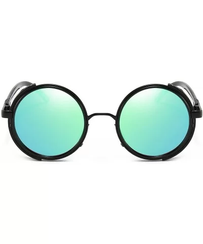 Steampunk Vintage Retro Round Sunglasses Metal Circle Frame - Green Lens+black Frame - CG18ZGX9HK9 $13.71 Oversized