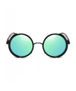 Steampunk Vintage Retro Round Sunglasses Metal Circle Frame - Green Lens+black Frame - CG18ZGX9HK9 $13.71 Oversized