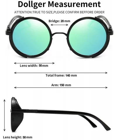 Steampunk Vintage Retro Round Sunglasses Metal Circle Frame - Green Lens+black Frame - CG18ZGX9HK9 $13.71 Oversized