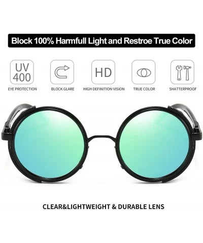 Steampunk Vintage Retro Round Sunglasses Metal Circle Frame - Green Lens+black Frame - CG18ZGX9HK9 $13.71 Oversized