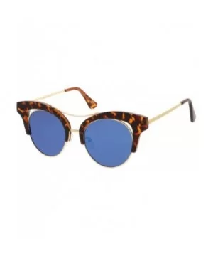 Women's Oversize Cutout Brow Bar Mirror Round Flat Lens Cat Eye Sunglasses 51mm - Tortoise-gold / Blue Mirror - CT17YHQIMHC $...