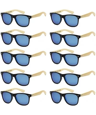 Wholesale Bamboo Sunglasses Eco Friendly Modern Retro 80's Classic - 10 Pack - Matte Black - Ice Blue - C9182S0DANZ $21.56 Sport