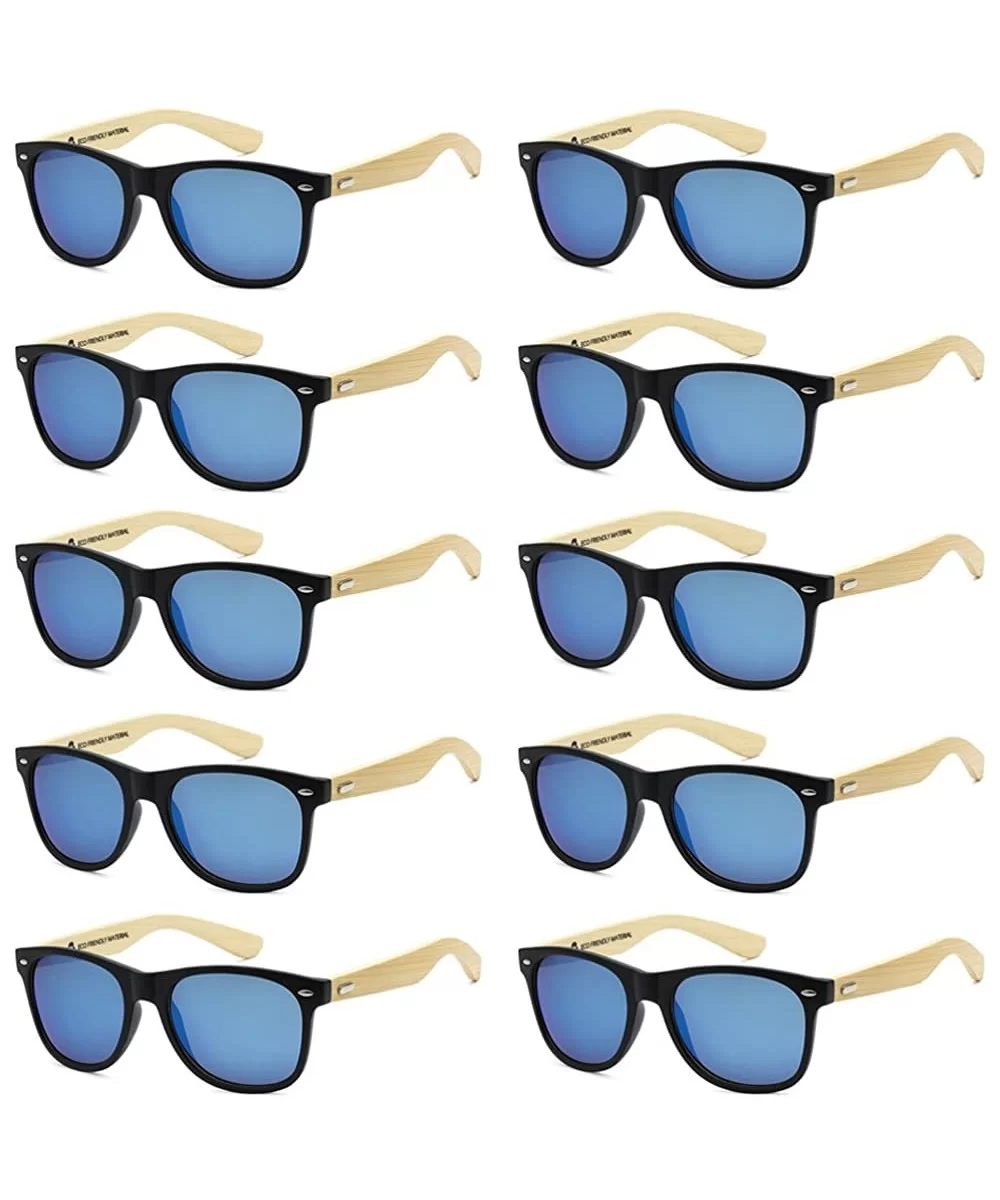 Wholesale Bamboo Sunglasses Eco Friendly Modern Retro 80's Classic - 10 Pack - Matte Black - Ice Blue - C9182S0DANZ $21.56 Sport