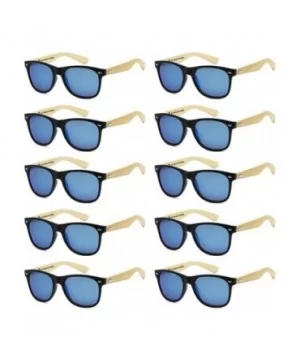 Wholesale Bamboo Sunglasses Eco Friendly Modern Retro 80's Classic - 10 Pack - Matte Black - Ice Blue - C9182S0DANZ $21.56 Sport