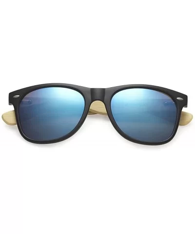 Wholesale Bamboo Sunglasses Eco Friendly Modern Retro 80's Classic - 10 Pack - Matte Black - Ice Blue - C9182S0DANZ $21.56 Sport