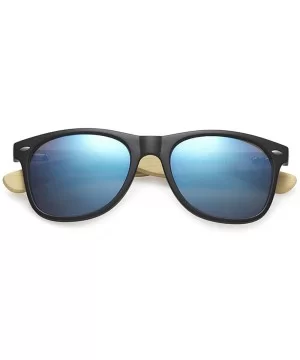 Wholesale Bamboo Sunglasses Eco Friendly Modern Retro 80's Classic - 10 Pack - Matte Black - Ice Blue - C9182S0DANZ $21.56 Sport