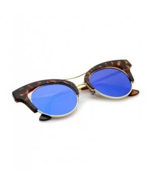 Women's Oversize Cutout Brow Bar Mirror Round Flat Lens Cat Eye Sunglasses 51mm - Tortoise-gold / Blue Mirror - CT17YHQIMHC $...