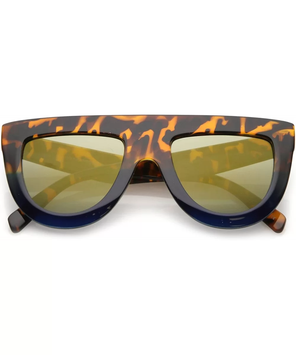 Oversize Chunky Wide Arms Colored Mirrror Flat Lens Flat Top Sunglasses 51mm - Tortoise-blue / Gold Mirror - CX17YZZ66GA $5.6...