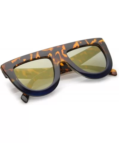 Oversize Chunky Wide Arms Colored Mirrror Flat Lens Flat Top Sunglasses 51mm - Tortoise-blue / Gold Mirror - CX17YZZ66GA $5.6...