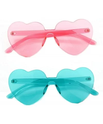 Heart Oversized Rimless Sunglasses One Piece Heart Shape Eyewear Colored Sunglasses for Women - Lake-blue+pink - C218UIADG78 ...