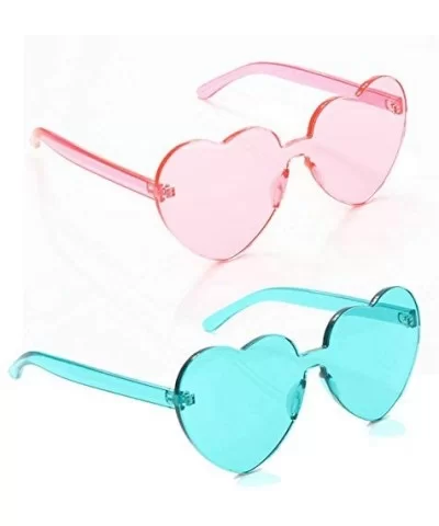 Heart Oversized Rimless Sunglasses One Piece Heart Shape Eyewear Colored Sunglasses for Women - Lake-blue+pink - C218UIADG78 ...