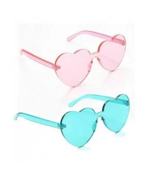 Heart Oversized Rimless Sunglasses One Piece Heart Shape Eyewear Colored Sunglasses for Women - Lake-blue+pink - C218UIADG78 ...