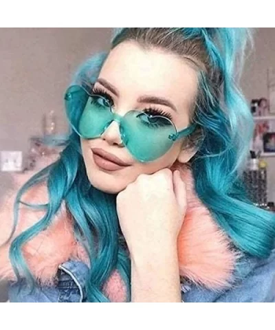 Heart Oversized Rimless Sunglasses One Piece Heart Shape Eyewear Colored Sunglasses for Women - Lake-blue+pink - C218UIADG78 ...