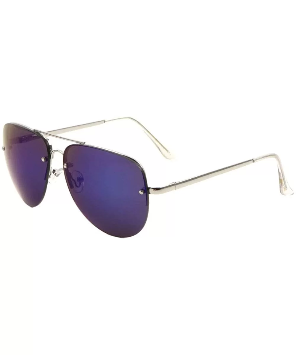 Color Mirror Rimless Curved Lens Dot Stud Modern Round Aviator Sunglasses - Blue - CC190ESN6YO $9.80 Aviator