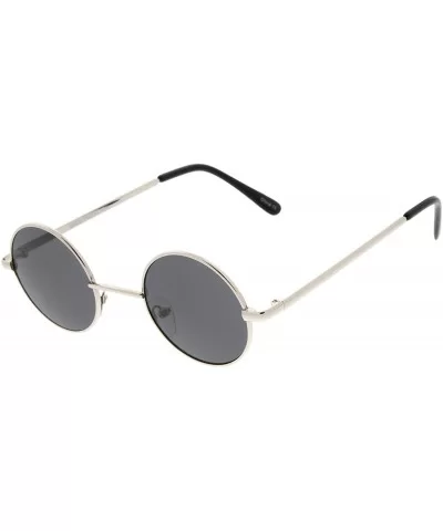 Small Retro Lennon Inspired Style Neutral-Colored Lens Round Metal Sunglasses 41mm - Silver / Smoke - CQ12MZE36ID $6.70 Wayfarer