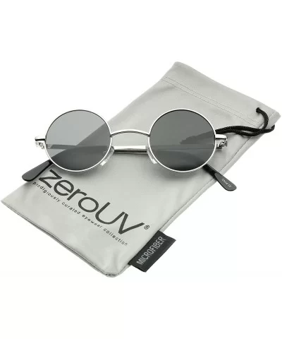 Small Retro Lennon Inspired Style Neutral-Colored Lens Round Metal Sunglasses 41mm - Silver / Smoke - CQ12MZE36ID $6.70 Wayfarer