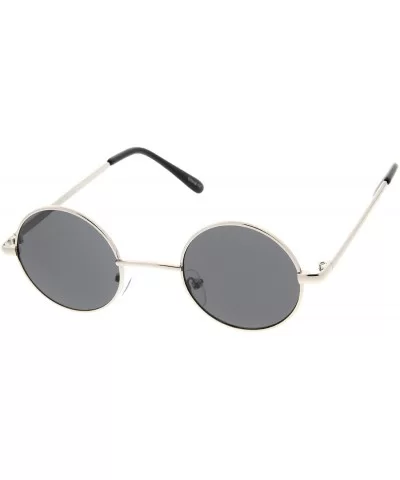 Small Retro Lennon Inspired Style Neutral-Colored Lens Round Metal Sunglasses 41mm - Silver / Smoke - CQ12MZE36ID $6.70 Wayfarer