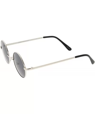 Small Retro Lennon Inspired Style Neutral-Colored Lens Round Metal Sunglasses 41mm - Silver / Smoke - CQ12MZE36ID $6.70 Wayfarer