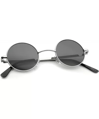 Small Retro Lennon Inspired Style Neutral-Colored Lens Round Metal Sunglasses 41mm - Silver / Smoke - CQ12MZE36ID $6.70 Wayfarer