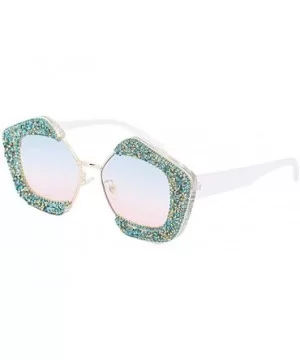 Oversized Square Frame Bling Rhinestone Crystal Sunglasses For Women - Blue - CS196TXYDHM $15.81 Aviator