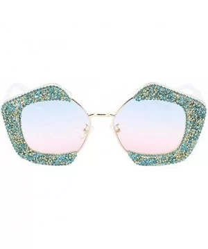 Oversized Square Frame Bling Rhinestone Crystal Sunglasses For Women - Blue - CS196TXYDHM $15.81 Aviator